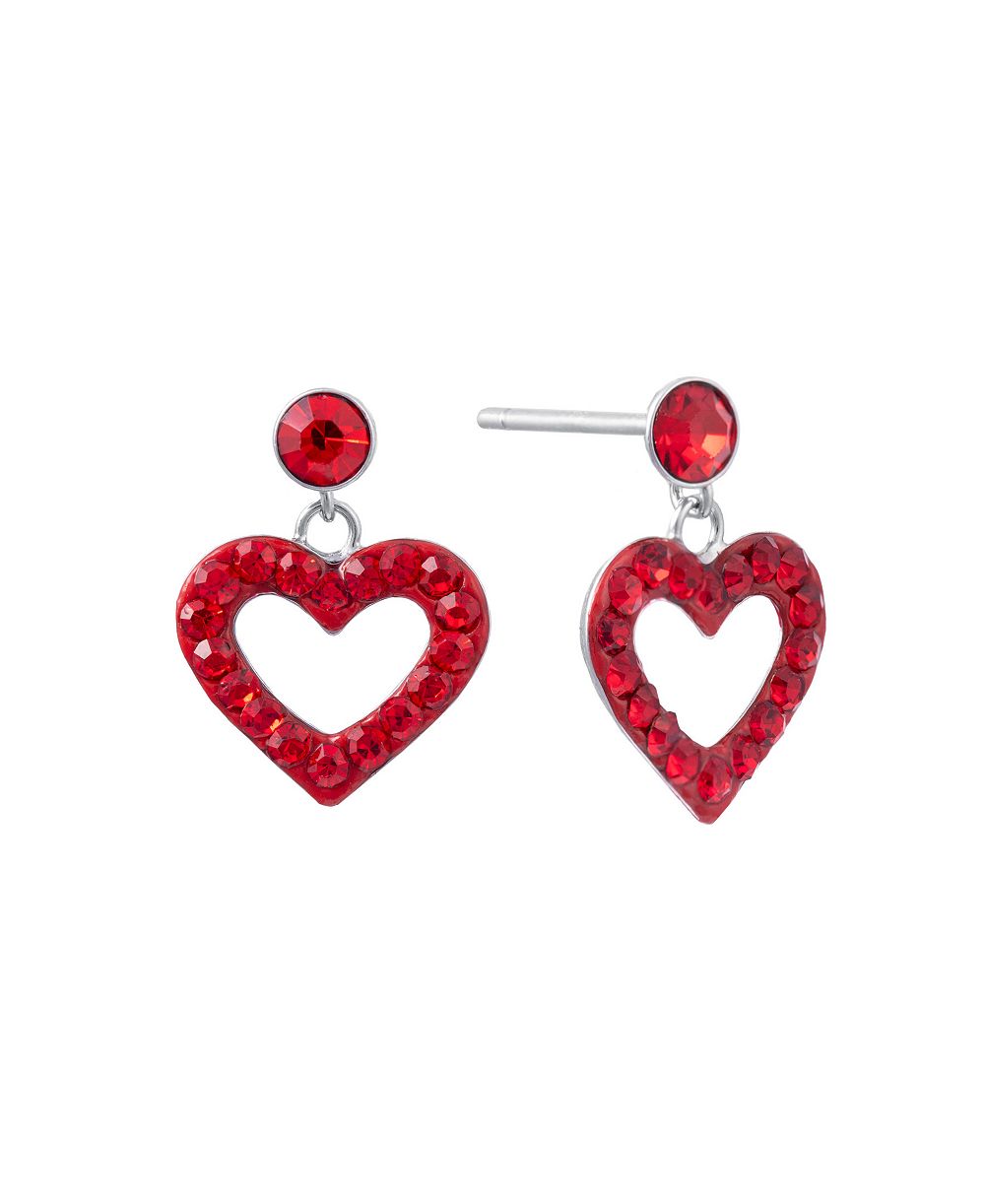 Macy's Sterling Silver Crystal Pave Open Heart Dangle Earrings