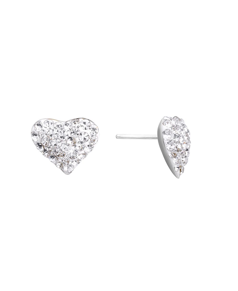 Macy's Sterling Silver Crystal Pave 12mm Domed Heart Stud Earrings