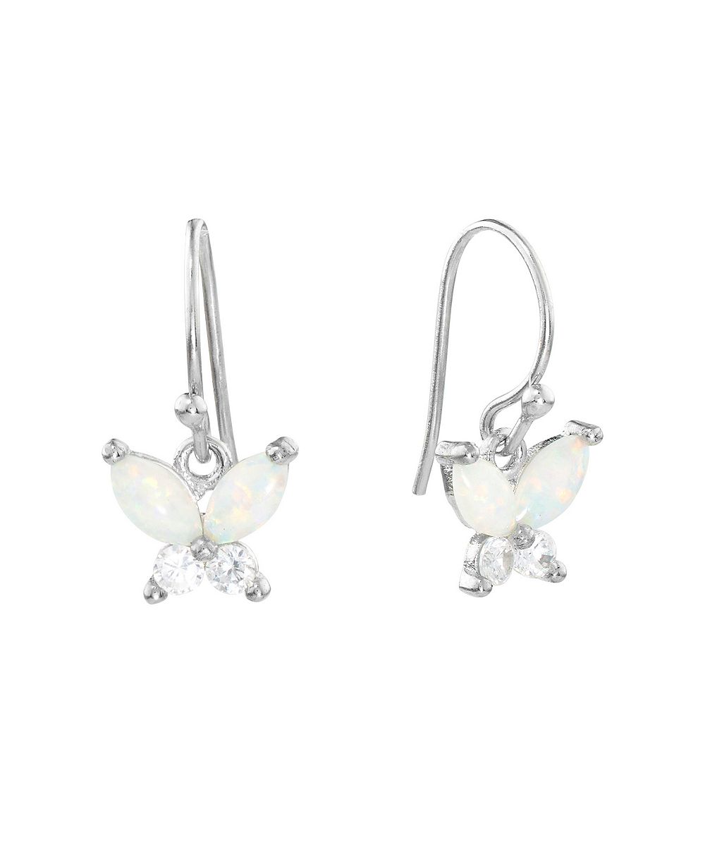 Macy's Sterling Silver Simulated Opal and White Topaz Butterfly Drop Earrings