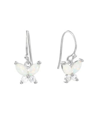 Macy's Sterling Silver Simulated Opal and White Topaz Butterfly Drop Earrings
