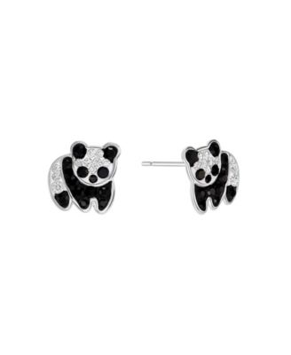 Macy's Sterling Silver Crystal Pave Panda Stud Earrings