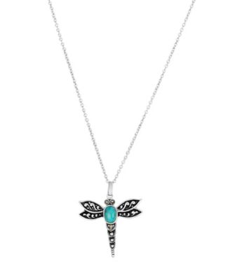 Macy's Sterling Silver Enhanced Turquoise Oxidized Dragonfly 18" Pendant Necklace