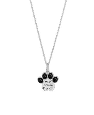 Macy's Sterling Silver Simulated Black Chalcedony Paw Print with Quote 18" Pendant Necklace