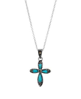 Подвеска Macy's Simulated Turquoise Marcasite Cross 18"