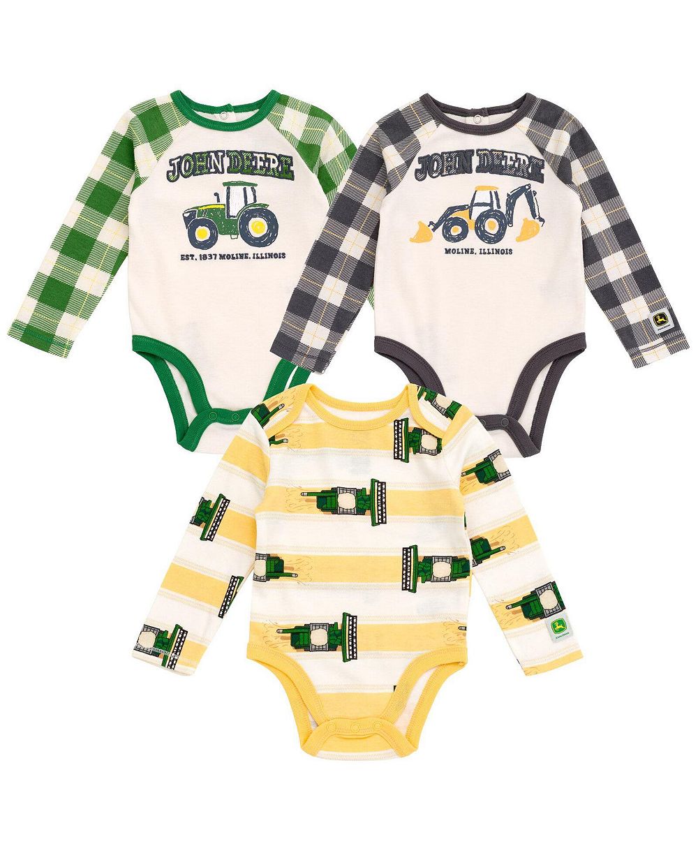 John Deere комплект из 3 боди с длинным рукавом для новорожденных мальчиков