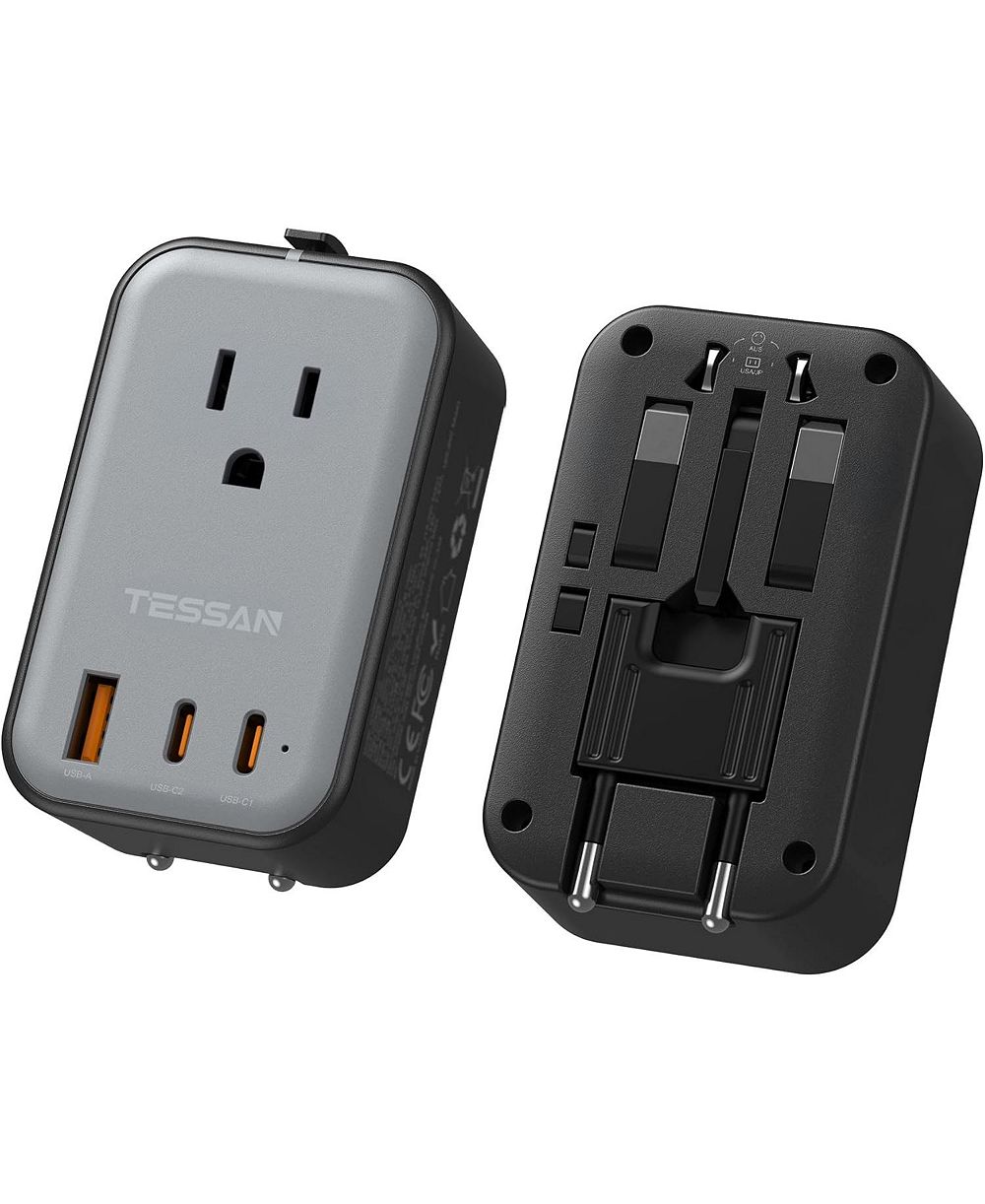 TESSAN универсальный дорожный адаптер PD 20W, 2 USB C 1 USB A, ультратонкий международный штепсельный адаптер для США, Европы и Великобритании