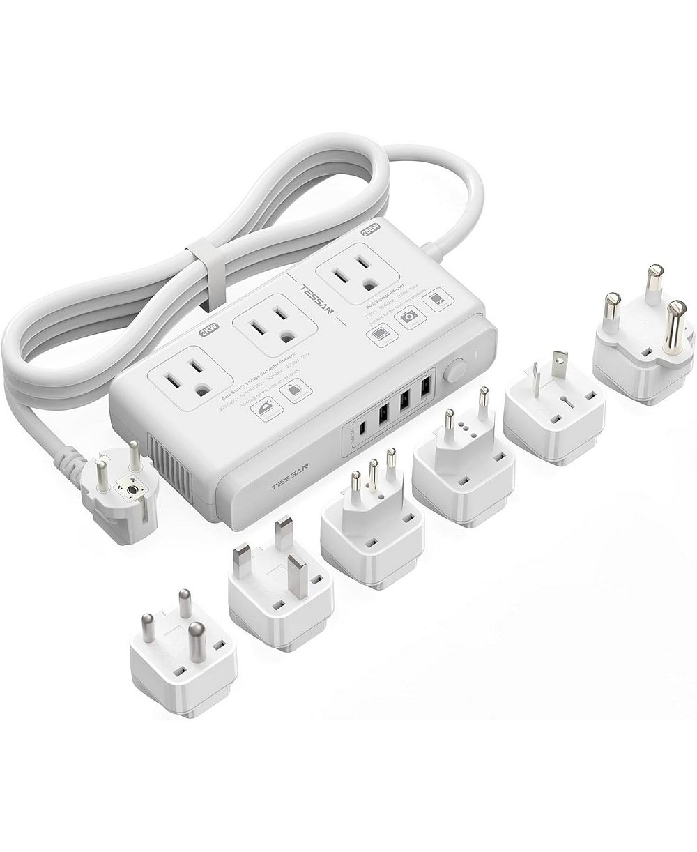 Адаптер напряжения TESSAN 220V to 110V для путешествий с 4 USB портами (1 USB C), 3 AC розетками