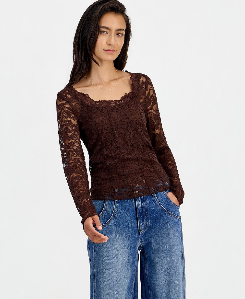 And Now This Women's Lace Long-Sleeve Corset Top, Macy's Exclusive