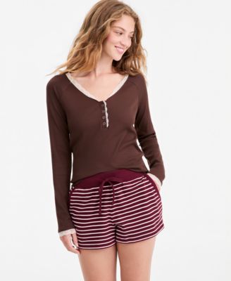 And Now This Women's Henley Long-Sleeve V-Neck Lace Trim Top, Macy's Exclusive