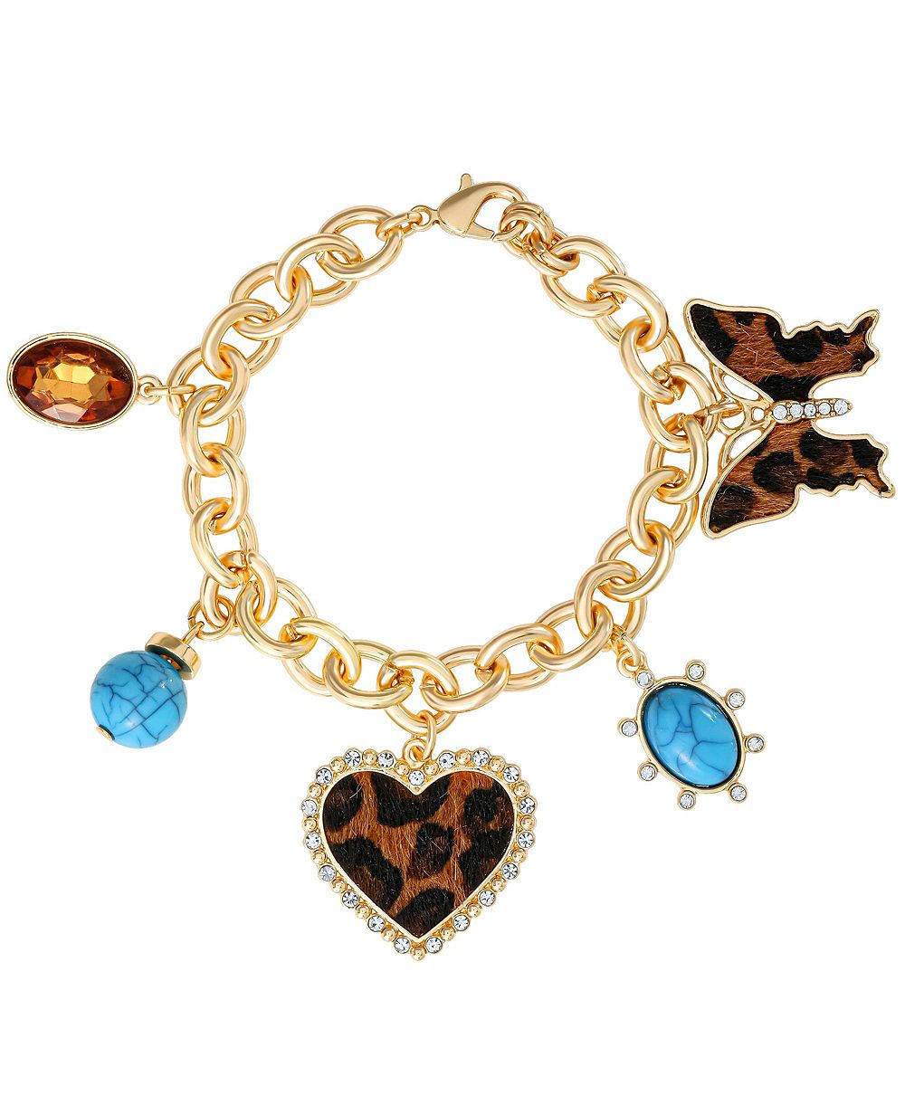 Jessica Simpson crystal and cheetah-print butterfly and heart charm bracelet для Women 7.5inch