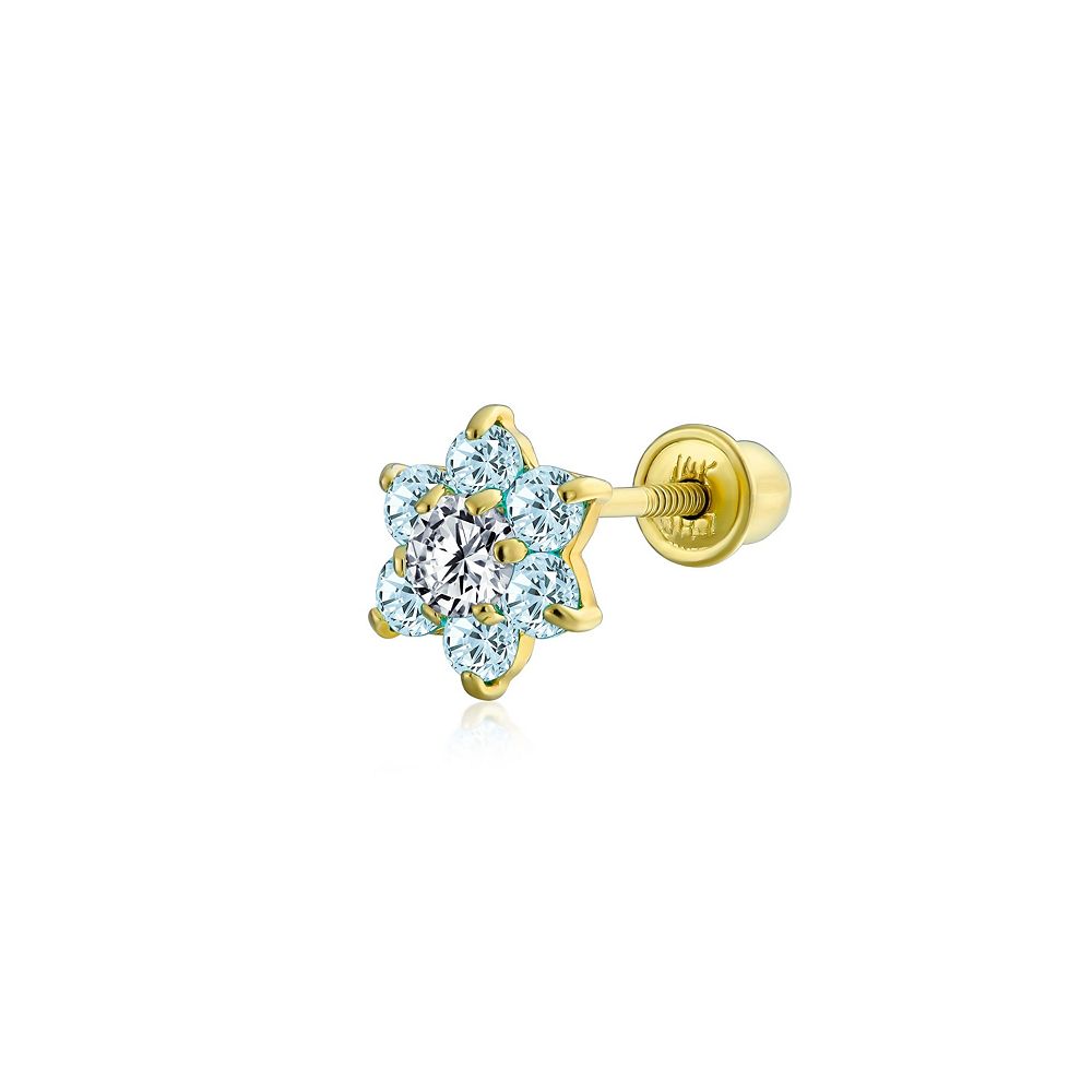 Bling Jewelry 14K Gold Cubic Zirconia Flower Stud Earring 1-Piece