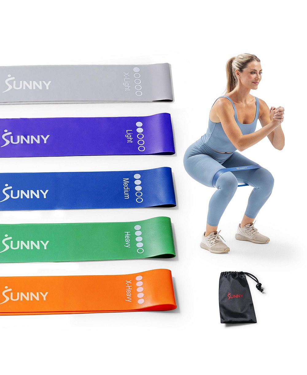 Sunny Health & Fitness Resistance Loop Bands - 5 Levels of Color-Coded Exercise Bands for Legs, Glutes and Strength Training
