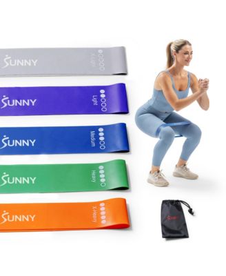 Sunny Health & Fitness Resistance Loop Bands - 5 Levels of Color-Coded Exercise Bands for Legs, Glutes and Strength Training