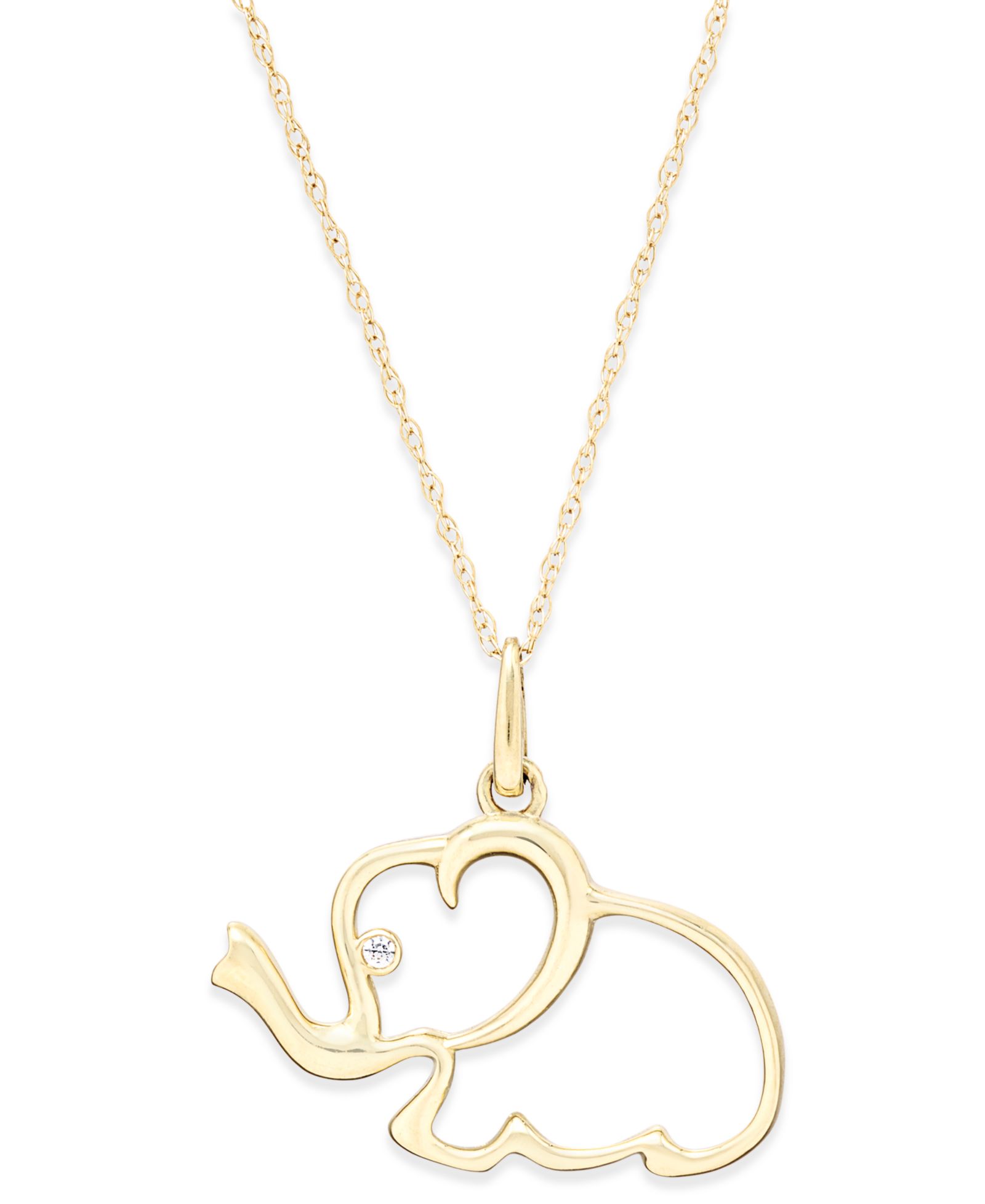 Cubic Zirconia Elephant Pendant Necklace in 10k Gold