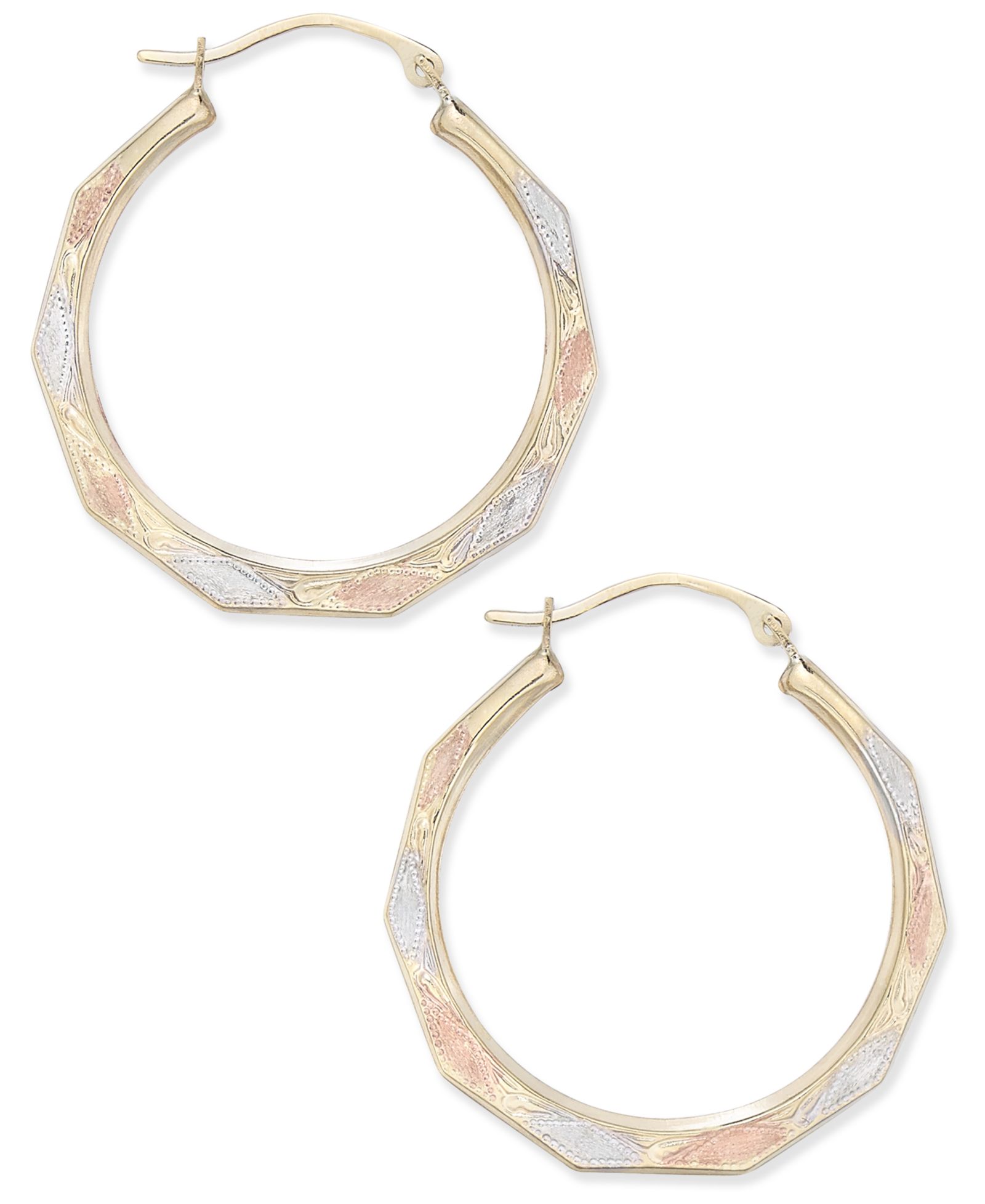 Декоративные серьги-кольца Tri-Color, 10k White, Yellow и Rose Gold