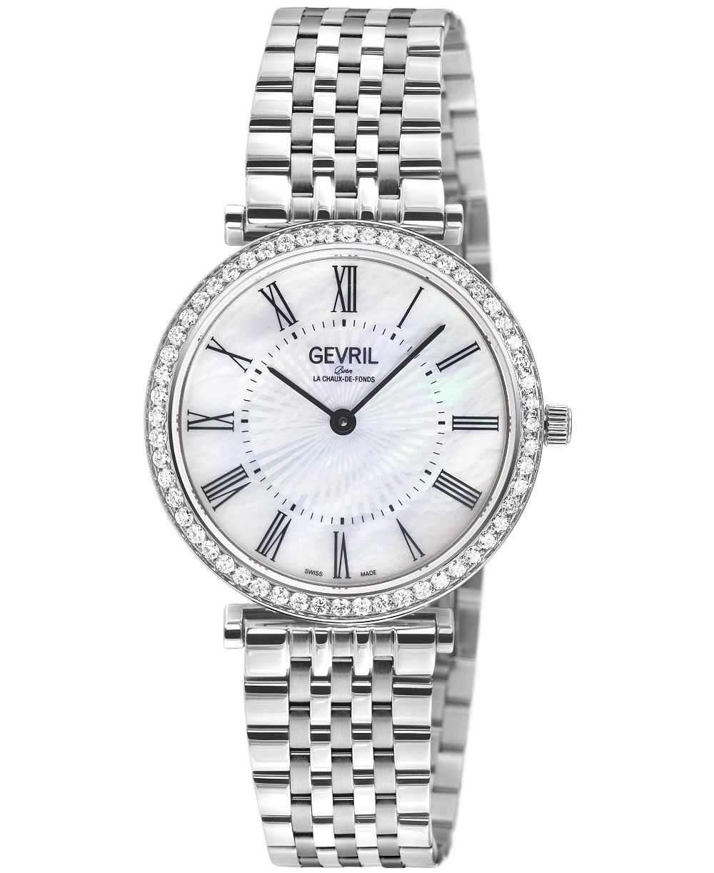 Женские часы Gevril Atelier 57 Swiss Quartz Diamond Silver Stainless Steel Bracelet