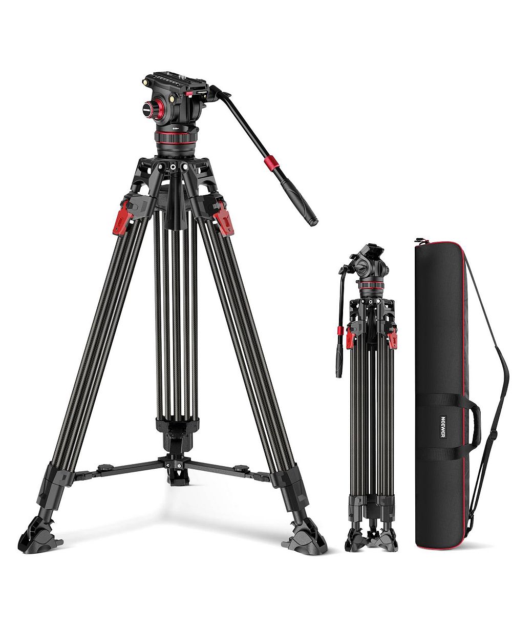 Neewer LL37 Carbon-Fiber Video Tripod with Adjustable Fluid Head, 198cm