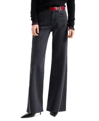 7 For All Mankind женские джинсы с высокой талией и широкими штанинами, украшенные заклепками, модель Lotta