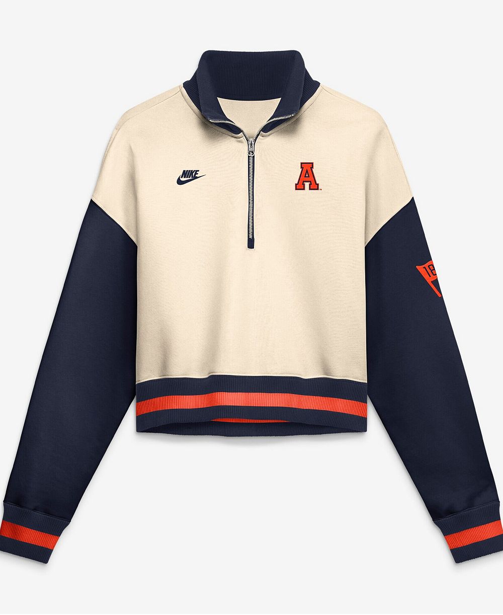 Женская свитшот Nike Auburn Tigers Quarter-Zip Oversized Cropped Cotton-Polyester Blend