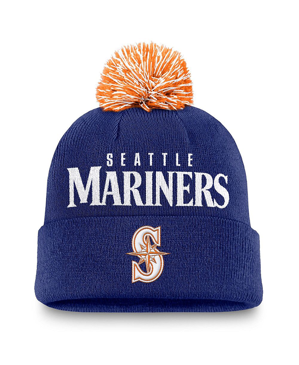 Мужская вязаная шапка Nike Royal Seattle Mariners Peak Cuffed с помпоном
