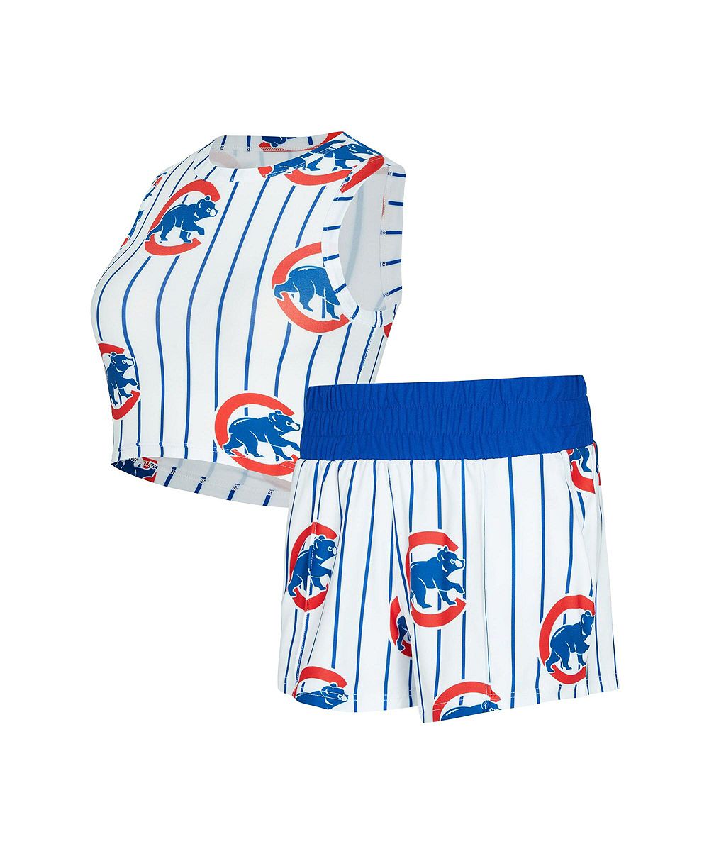 Concepts Sport Plus Size Chicago Cubs Pinstripe Record Cropped High-Rise Tank Short Set, 3.5" Inseam