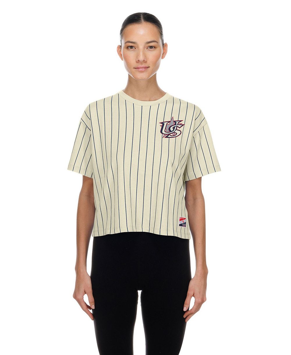New Era Women's Cream Team USA LA 2028 Summer Olympics Mesh Back Pinstripe Boxy T-Shirt