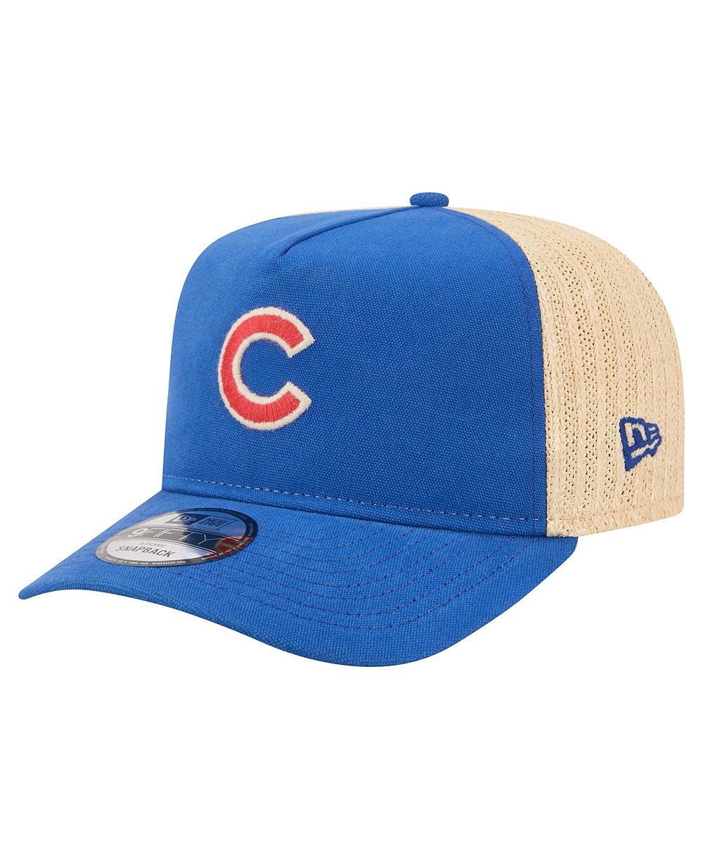 New Era Men's Royal/Natural Chicago Cubs Grained 9FIFTY A-Frame Trucker Adjustable Hat
