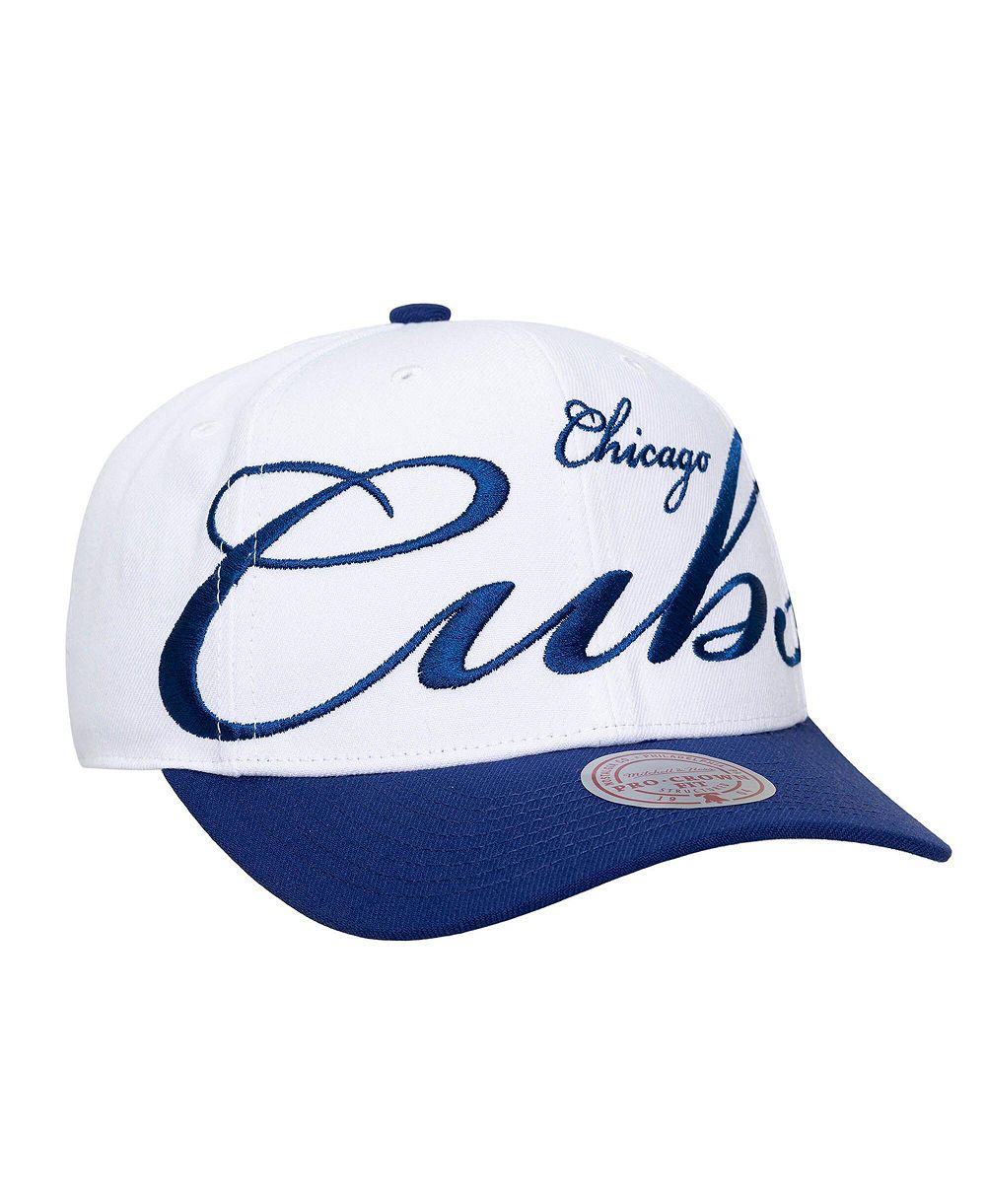 Мужская и женская регулируемая кепка Mitchell & Ness Chicago Cubs XL Script Pro Crown, белая/королевский синий
