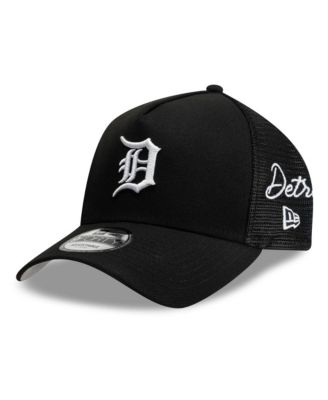 Мужская регулируемая кепка New Era Black Detroit Tigers Side Script 9FORTY A-Frame Trucker