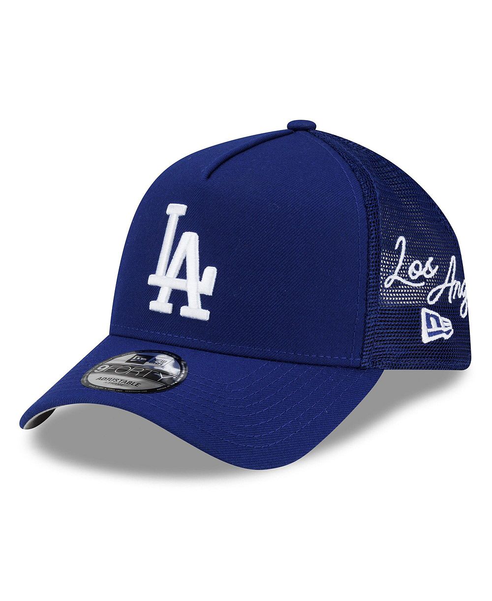Мужская кепка New Era Men's Royal Los Angeles Dodgers Side Script 9FORTY A-Frame Trucker Adjustable Hat