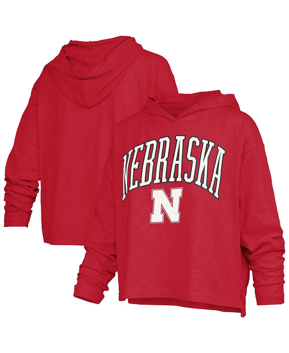 Женская футболка Pressbox Scarlet Nebraska Huskers, с длинным рукавом и капюшоном