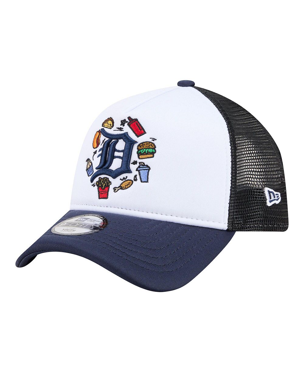 Кепка New Era Big Boys and Girls White/Navy Detroit Tigers Food A-Frame 9FORTY Trucker Adjustable Hat