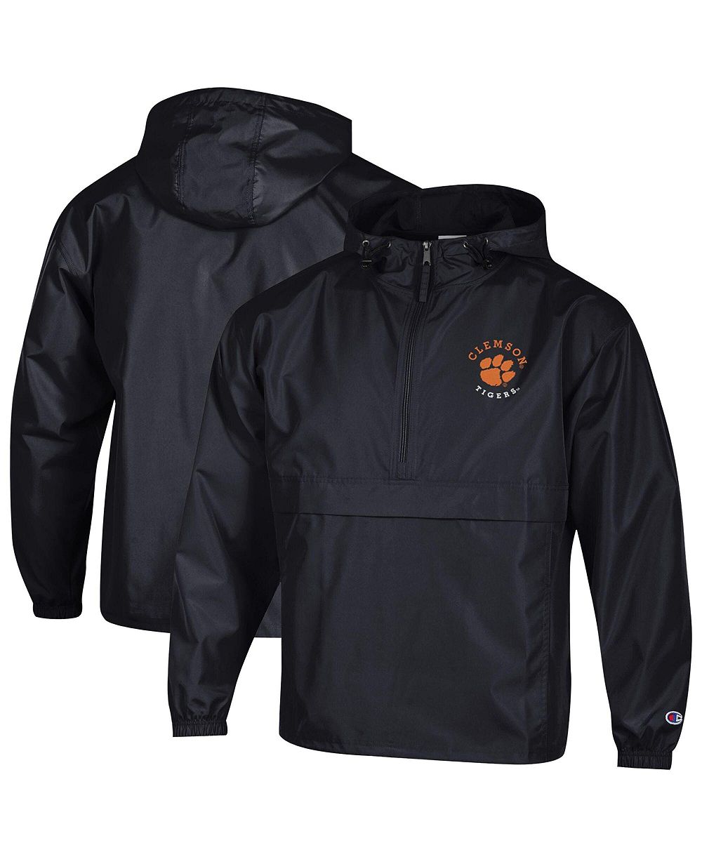 Champion Men's Black Clemson Tigers Packable Hooded Windbreaker Half-Zip Jacket