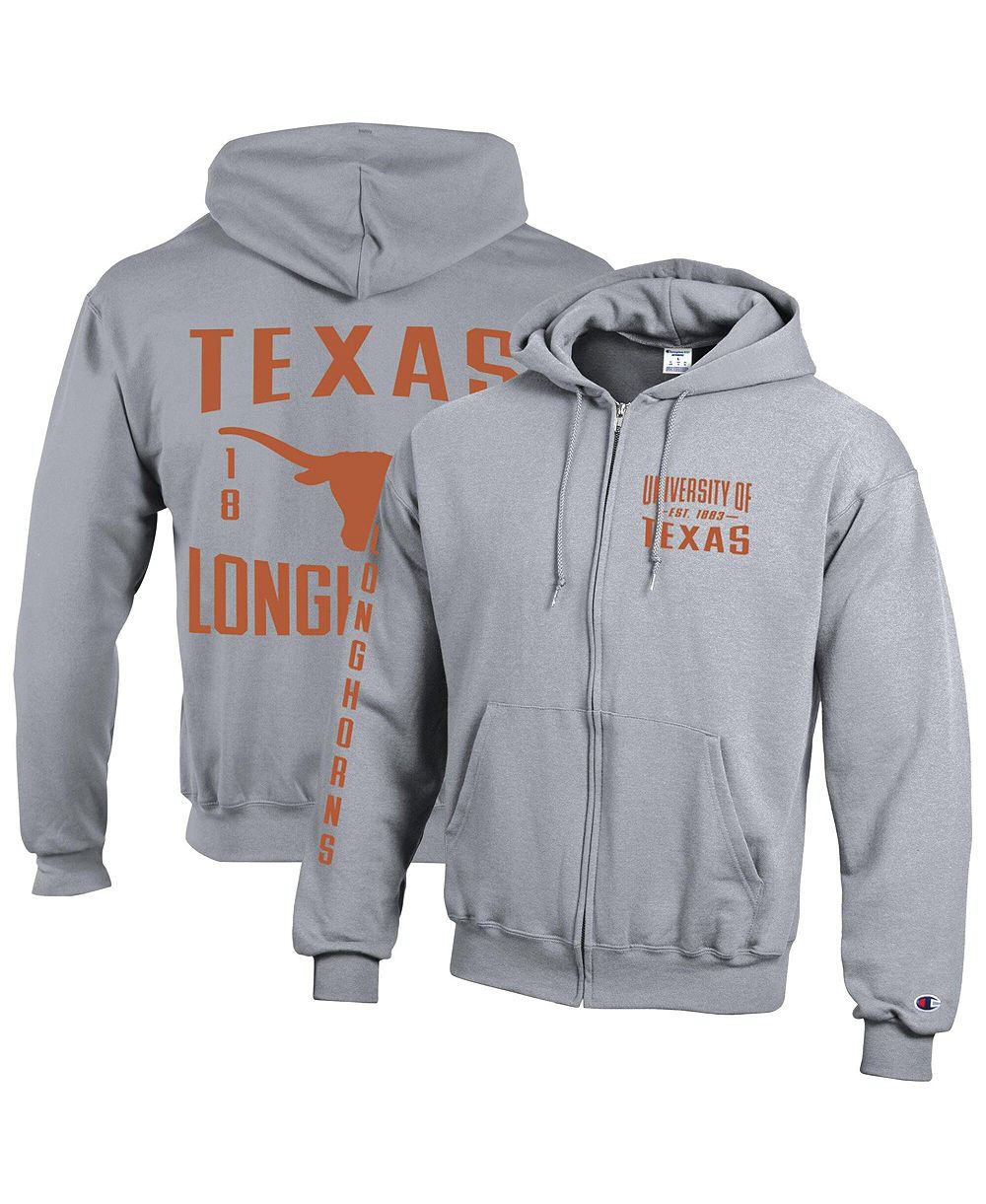 Мужское худи Champion Gray Texas Longhorns Varsity Power blend Full-Zip Fleece