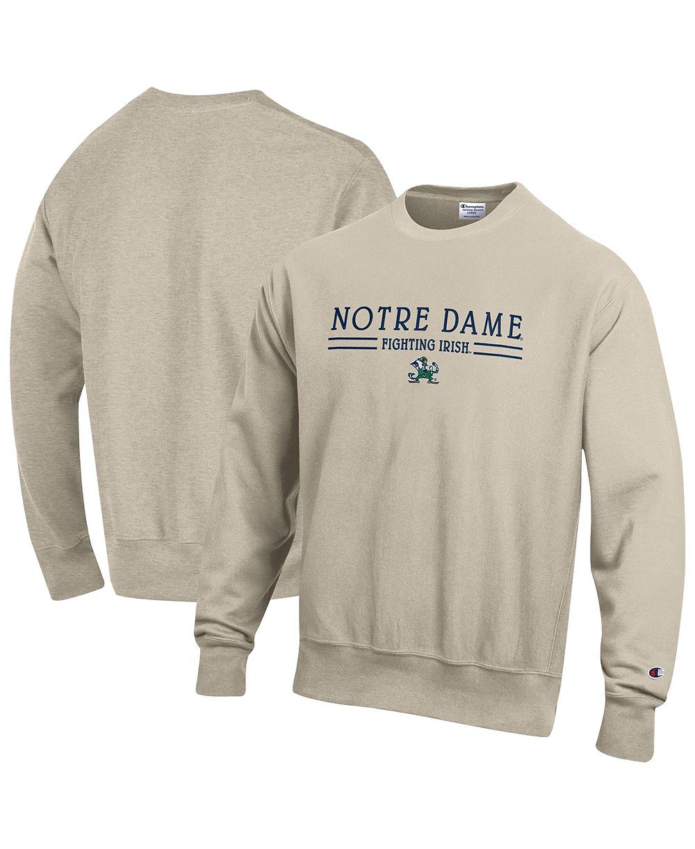 Champion Men's Oatmeal Notre Dame Fighting Irish Reverse Weave Crewneck Sweatshirt