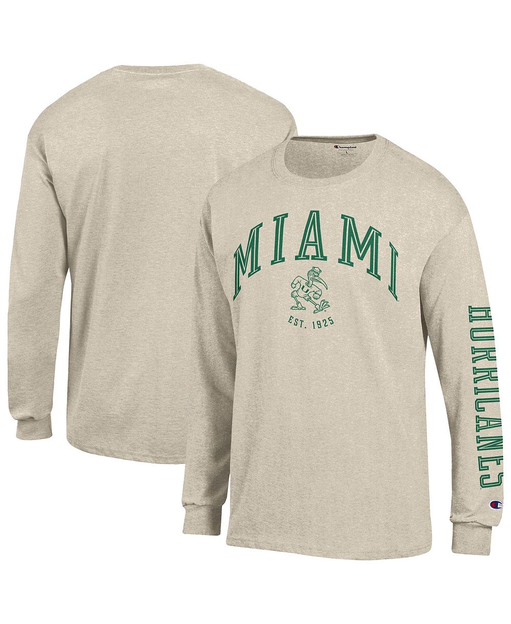 Мужская футболка Champion Heather Oatmeal Miami Hurricanes Neutral Arch Long-Sleeve