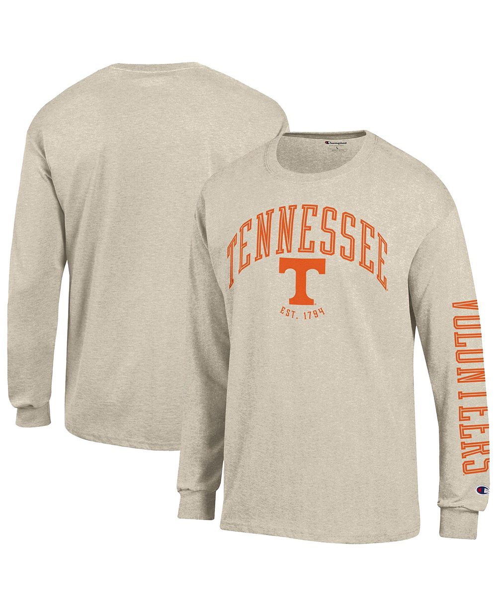 Champion Men's Heather Oatmeal Tennessee  Neutral Arch Long-Sleeve T-Shirt