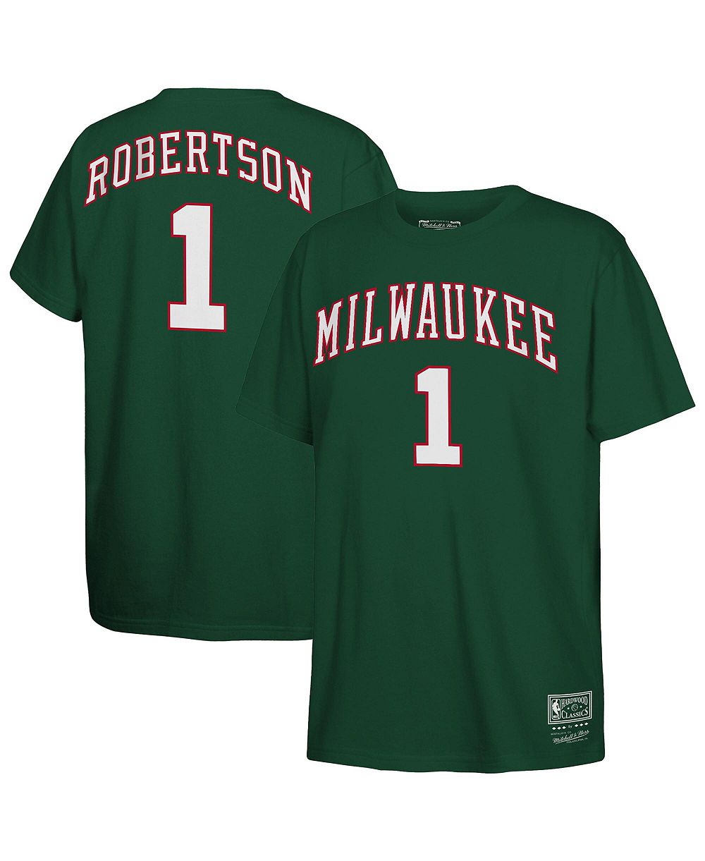 Mitchell & Ness Детская футболка Hunter Green Milwaukee Bucks Oscar Robertson Hardwood Classics Name & Number