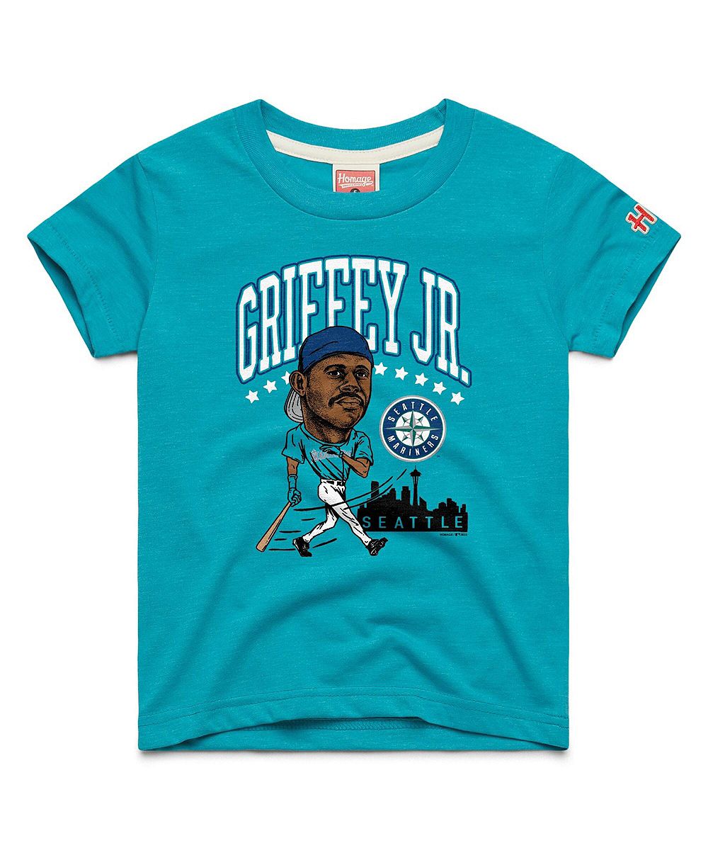 Детская футболка Homage Ken Griffey Jr. Teal Seattle Mariners Cooperstown Collection Caricature Tri-Blend