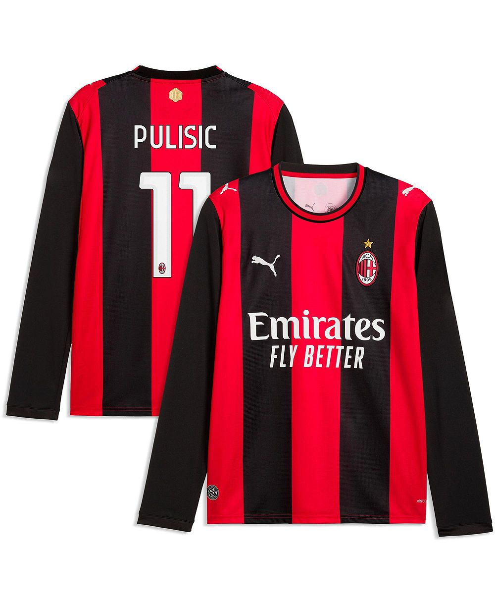 Мужская джерси Puma Christian Pulisic AC Milan 2026/27 Home Replica с длинным рукавом, черная/красная