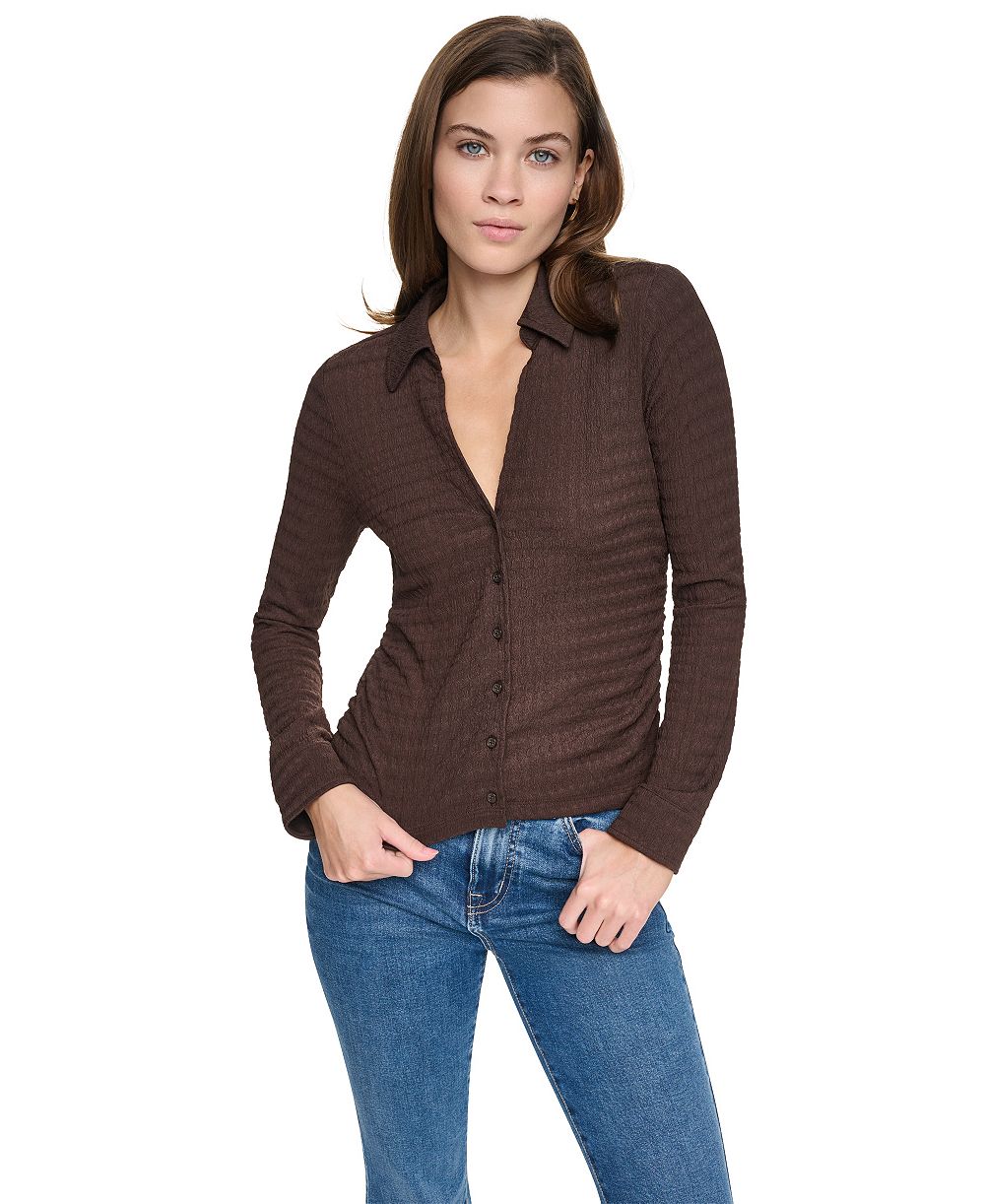 DKNY Jeans Petite Textured Knit Button Front Top