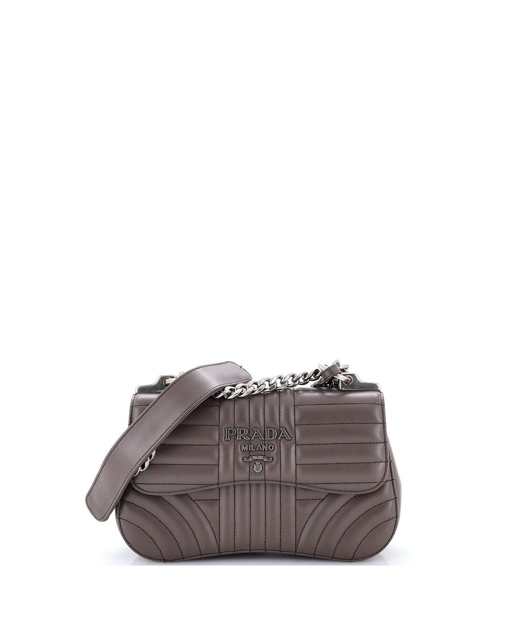 Pre-Owned Prada Small Curved Flap Chain Shoulder Bag Diagramme Quilted Leather