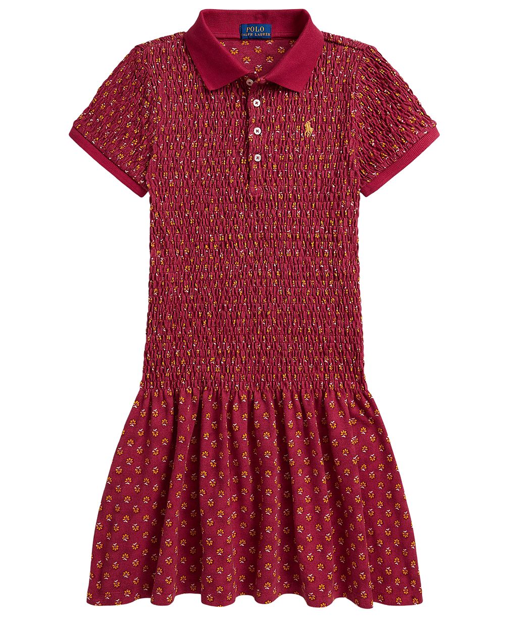 Polo Ralph Lauren женское платье-поло из стрейчевой сетки с цветочным принтом и сборками, размер 7-16