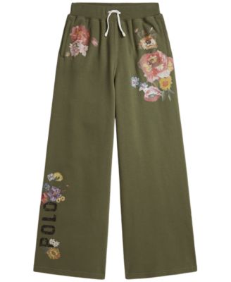 Polo Ralph Lauren Girls' 7-16 Floral Wide-Leg Fleece Sweatpants