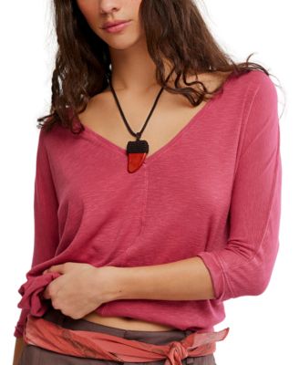Free People Women's High Line V-Neck 3/4-Length-Sleeve Cotton-Modal-Blend T-Shirt