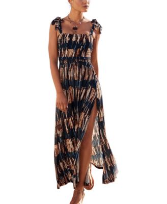 LASCANA Women's Viscose Tropical Print Tie Strap Slit Halter-Neck Maxi Dress
