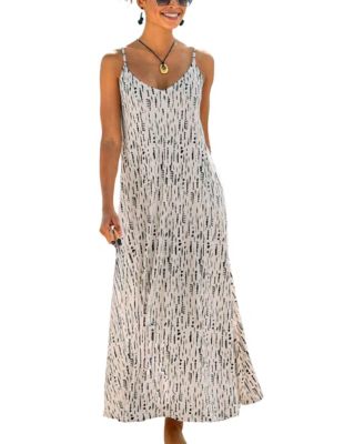 LASCANA Women's Viscose Printed Tie Back V-Neck Maxi Dress