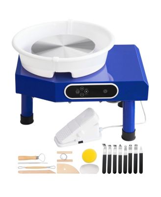 YOBTOP Pottery Wheel 10in Ceramic Machine, Foot Pedal ABS Basin, 60-300 RPM Speed LCD Panel, Sculpting Tool Kit for DIY Craft