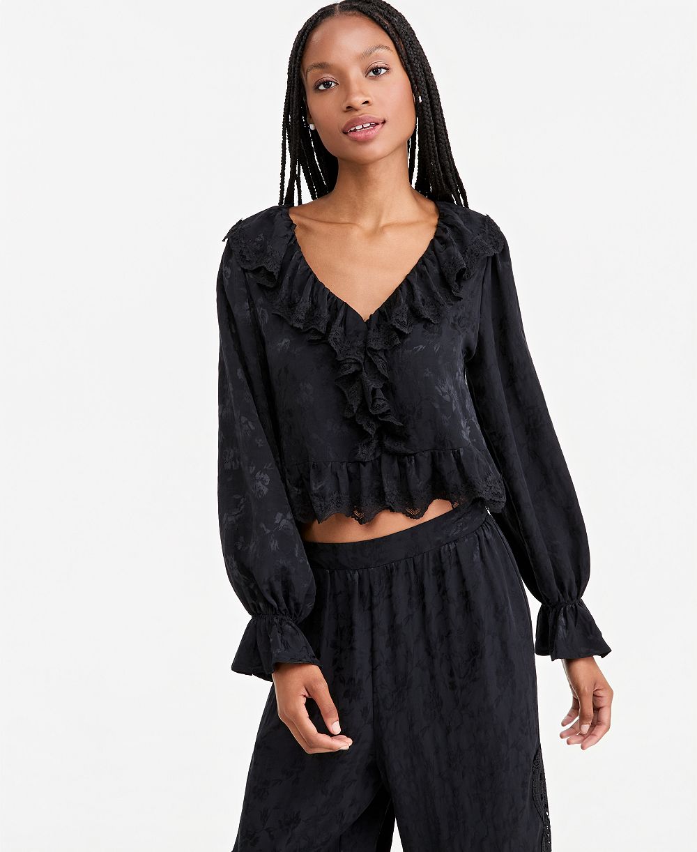 And Now This Women's Balloon-Sleeve Ruffle-Jacquard Blouse, Macy's Exclusive