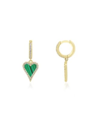 The Lovery Mini Malachite CZ Halo Heart Dangle Earrings 14K Gold-Plated Sterling Silver